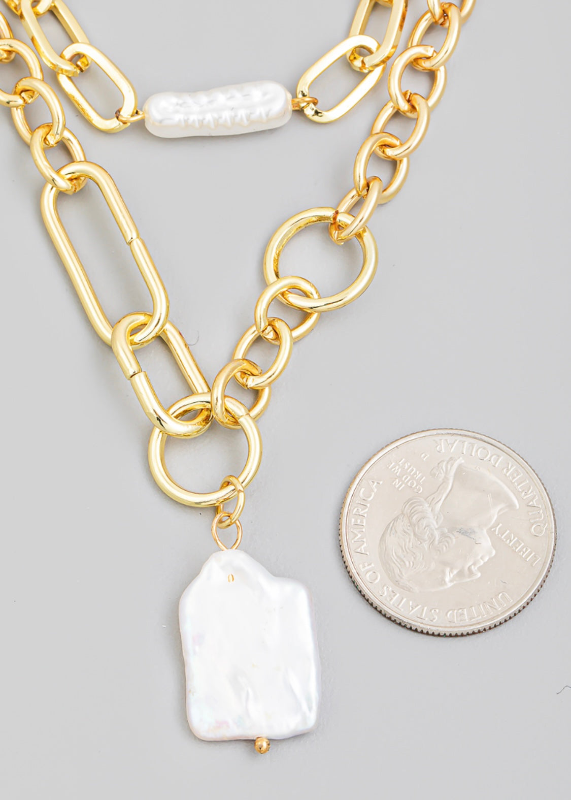 Pearl 18k gold dipped layering chain necklace