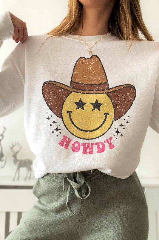 HOWDY SMILEY COWBOY BOHO WESTERN SWEATSHIRT
