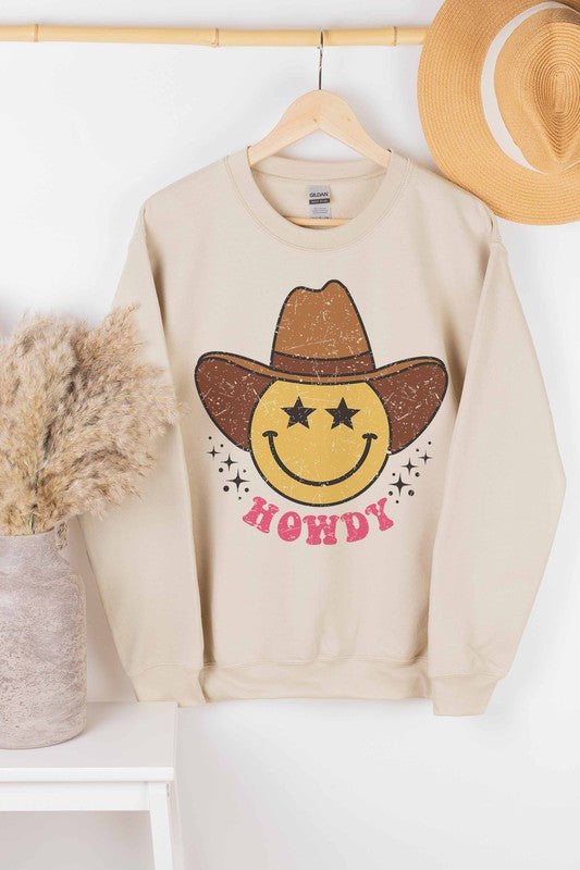 HOWDY SMILEY COWBOY BOHO WESTERN SWEATSHIRT