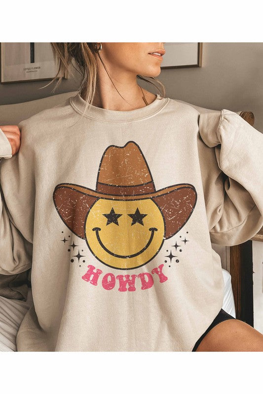 HOWDY SMILEY COWBOY BOHO WESTERN SWEATSHIRT