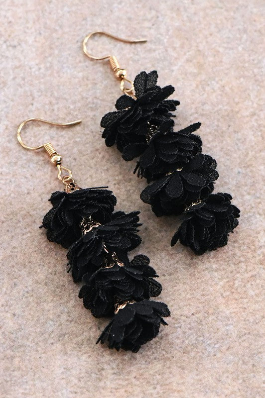 Boho Fabric Flower Drop Earrings