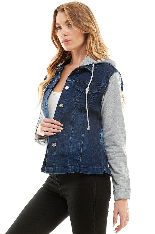 Spendex Ladies Denim Jacket with Fleece Hoodie