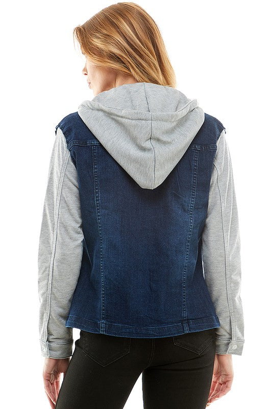 Spendex Ladies Denim Jacket with Fleece Hoodie