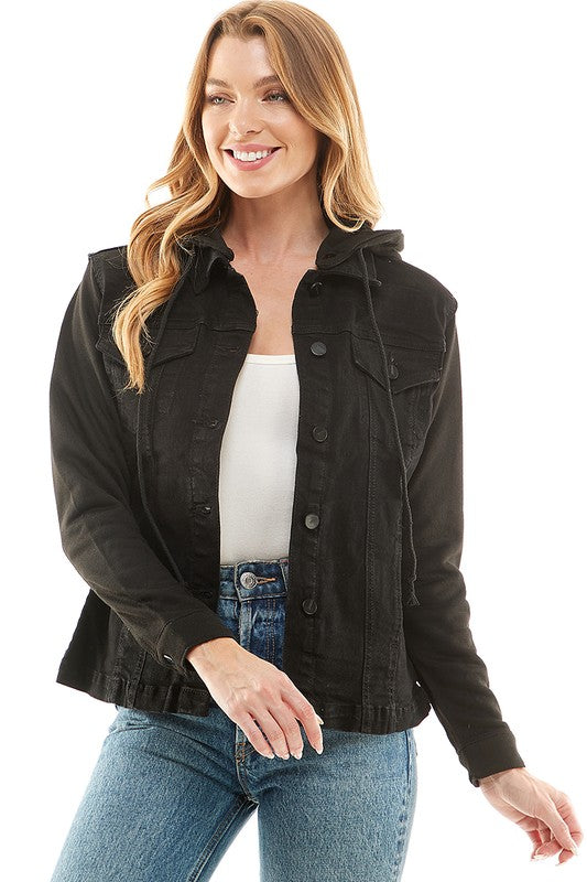 Spendex Ladies Denim Jacket with Fleece Hoodie
