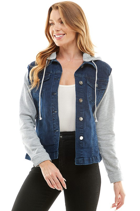 Spendex Ladies Denim Jacket with Fleece Hoodie