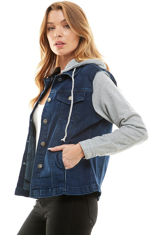 Spendex Ladies Denim Jacket with Fleece Hoodie