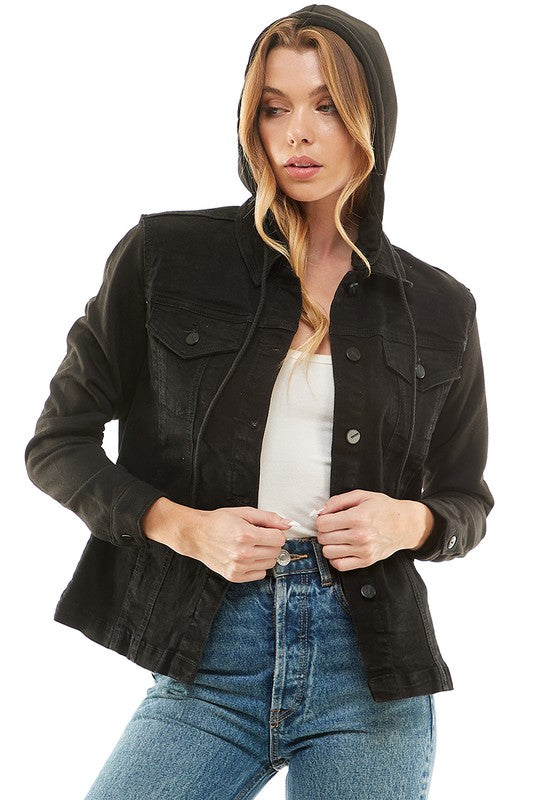 Spendex Ladies Denim Jacket with Fleece Hoodie