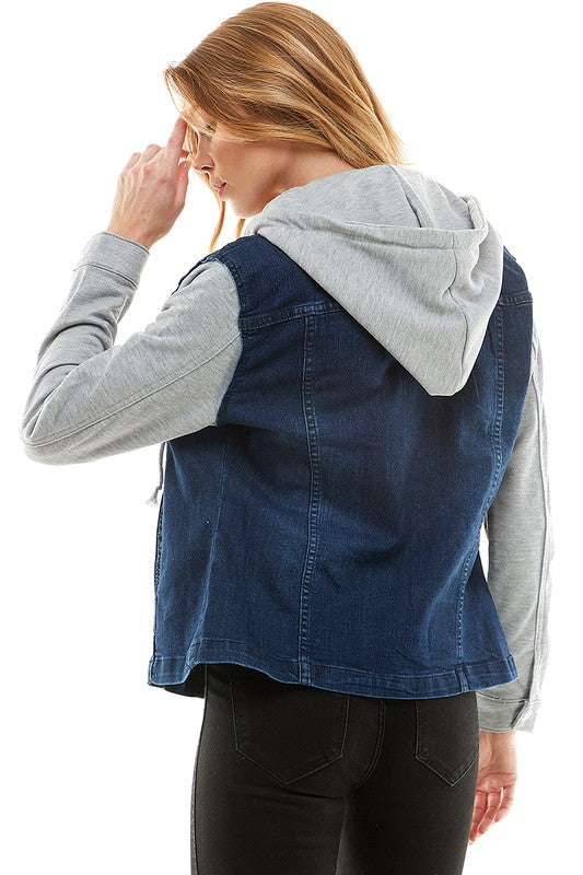Spendex Ladies Denim Jacket with Fleece Hoodie