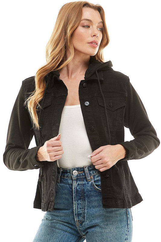 Spendex Ladies Denim Jacket with Fleece Hoodie