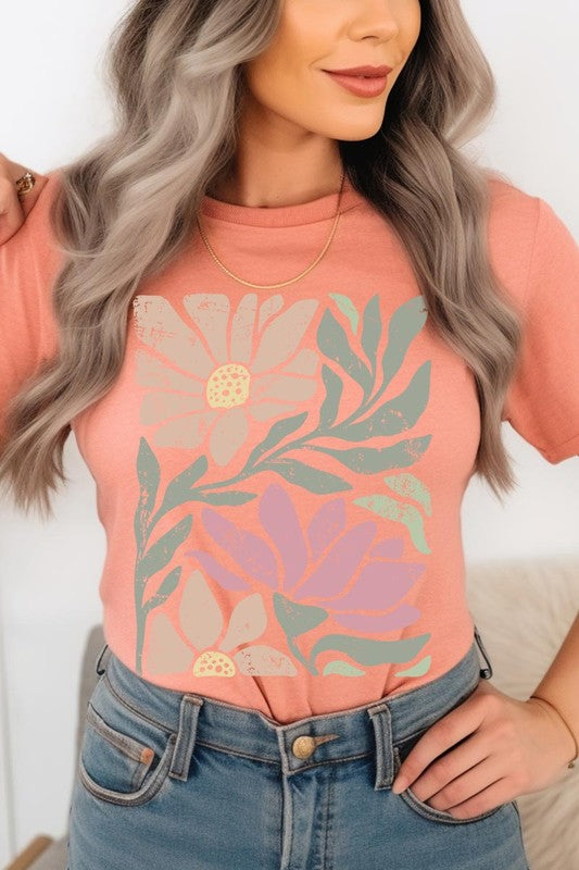 Botanical Pink Daisy Floral Graphic T Shirts