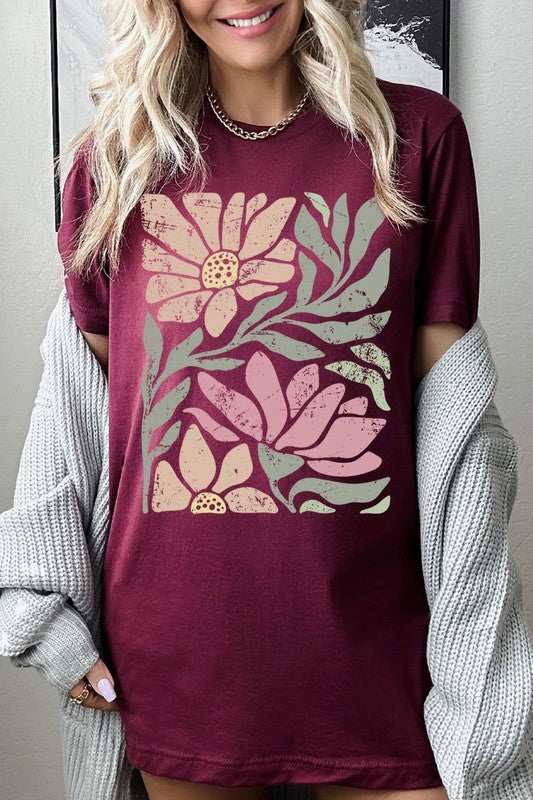 Botanical Pink Daisy Floral Graphic T Shirts