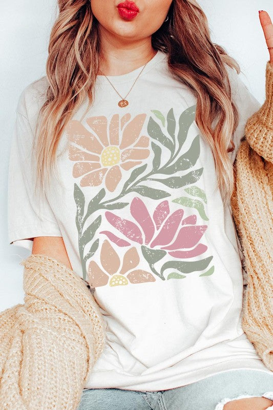 Botanical Pink Daisy Floral Graphic T Shirts