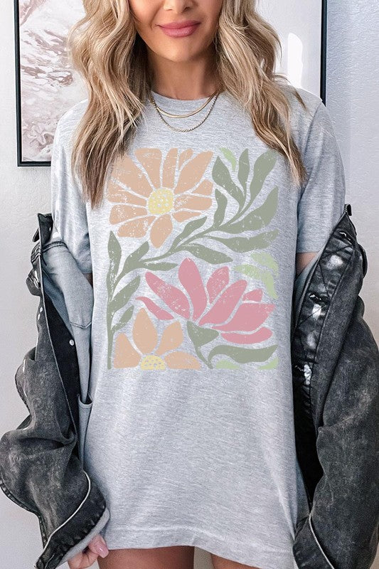 Botanical Pink Daisy Floral Graphic T Shirts