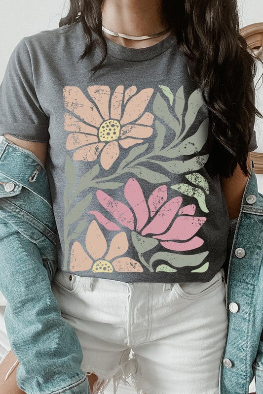 Botanical Pink Daisy Floral Graphic T Shirts