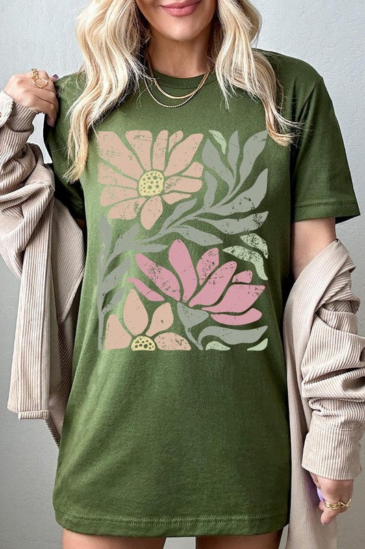 Botanical Pink Daisy Floral Graphic T Shirts