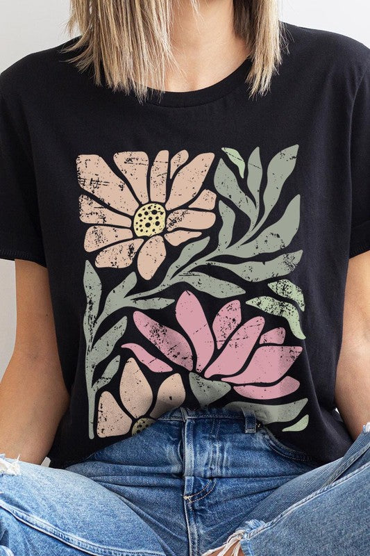 Botanical Pink Daisy Floral Graphic T Shirts