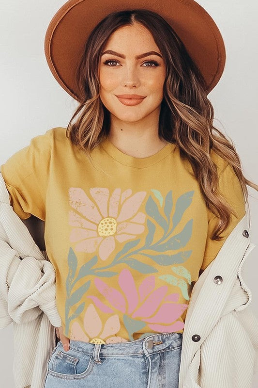 Botanical Pink Daisy Floral Graphic T Shirts