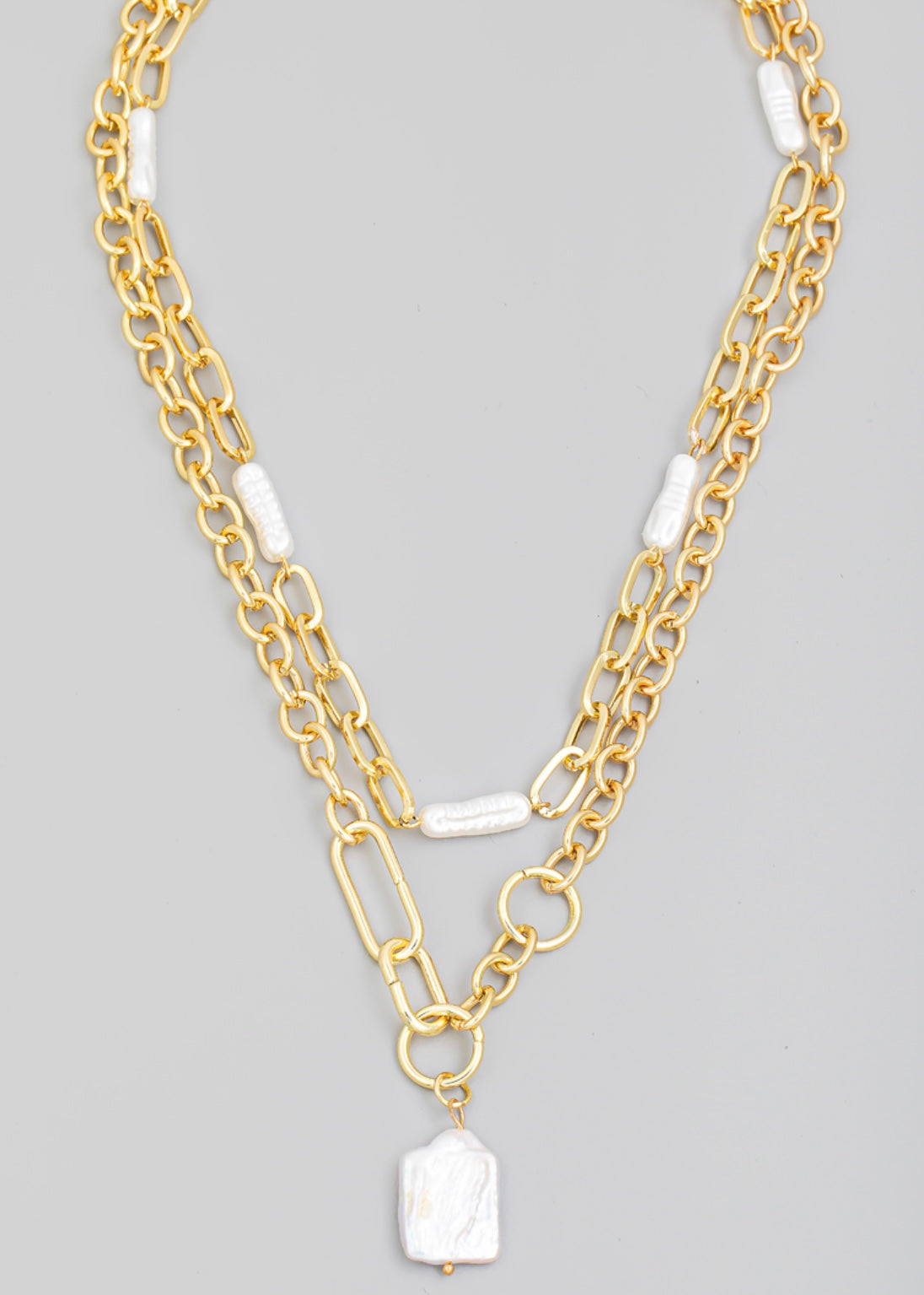Pearl 18k gold dipped layering chain necklace