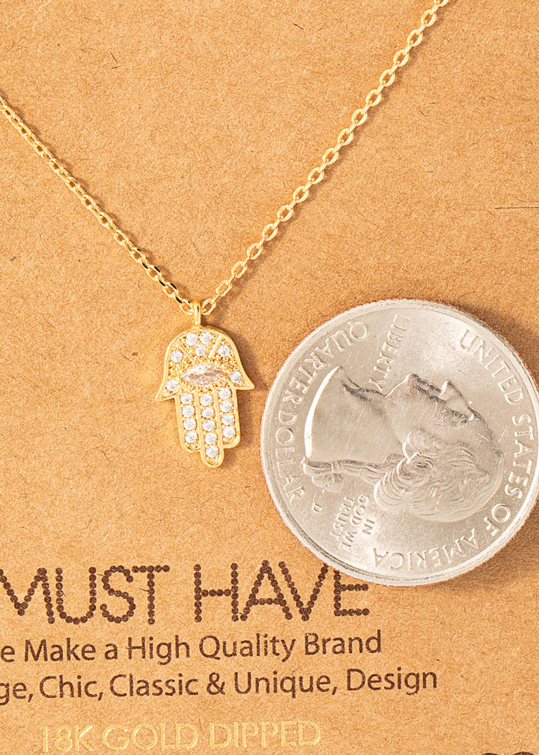 Dainty 18k gold dipped Hamsa evil eye layering necklace