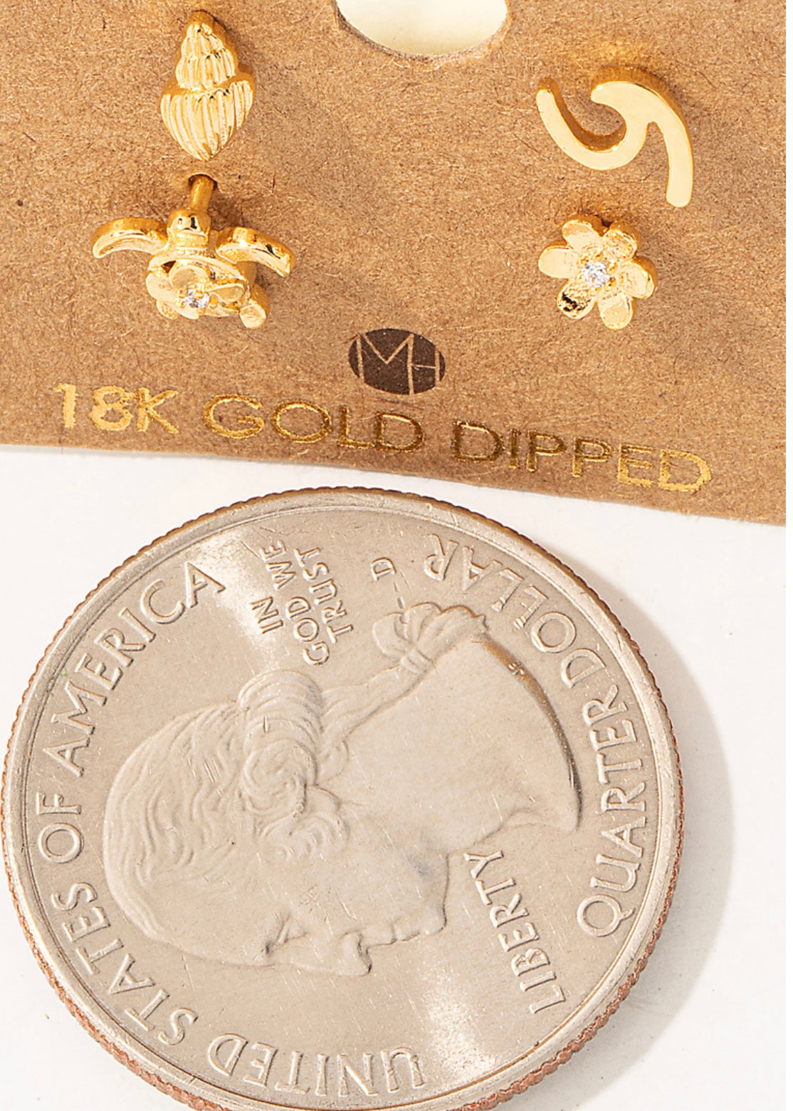 Mismatch dainty 18k gold dipped ocean stud earrings- wave, turtle, flower, shell