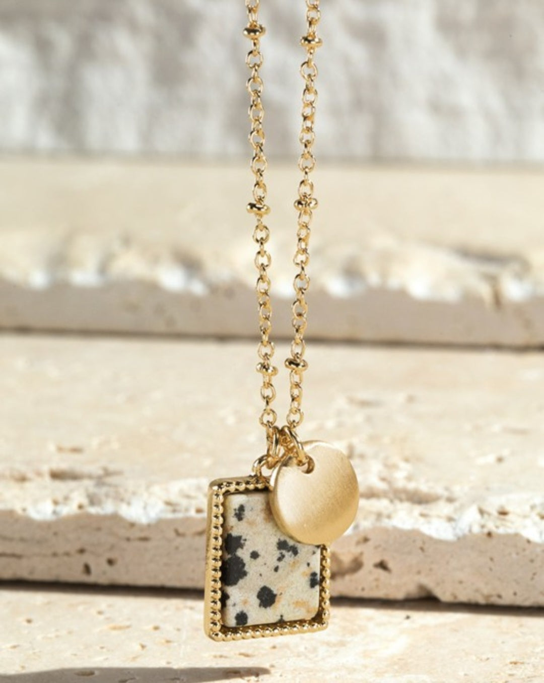 Stone 18k gold dipped square necklace