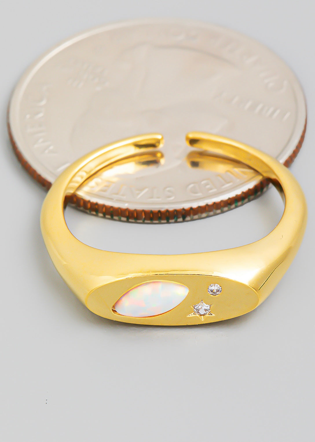Adjustable 18k gold dipped opal stone ring