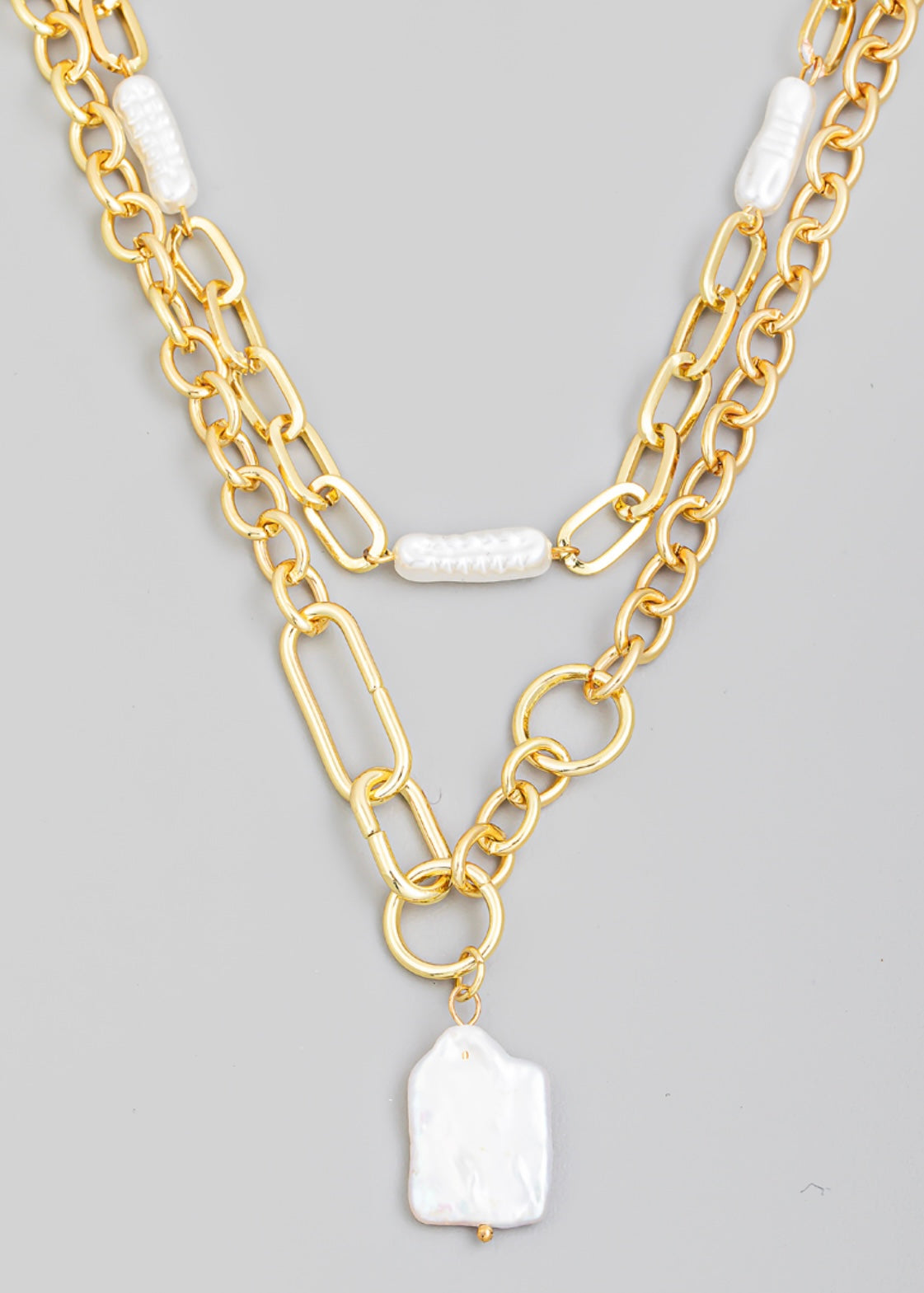 Pearl 18k gold dipped layering chain necklace