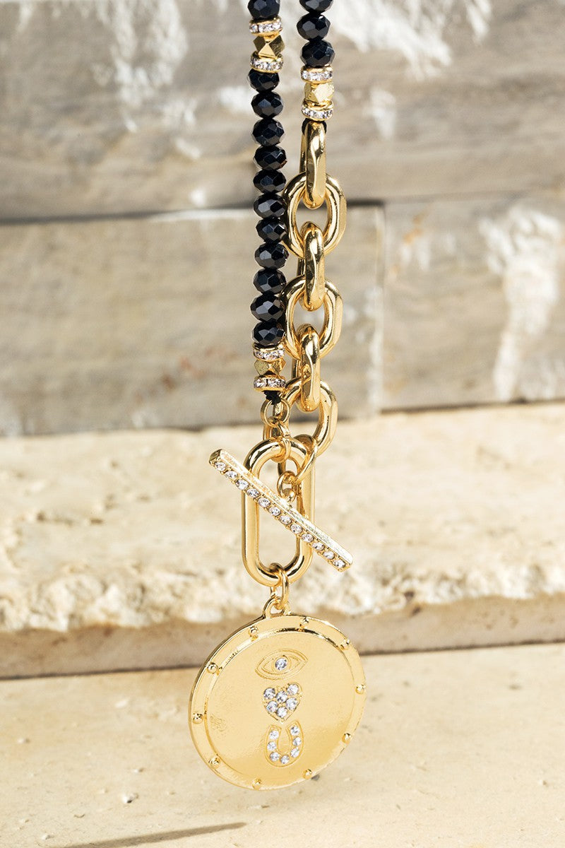 Evil eye love you 18k layering necklace