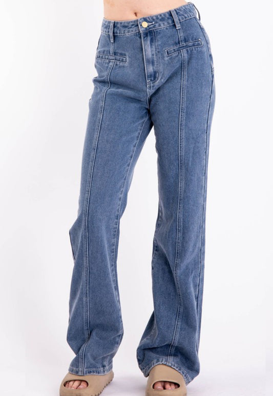 Pin tuck straight star Jean