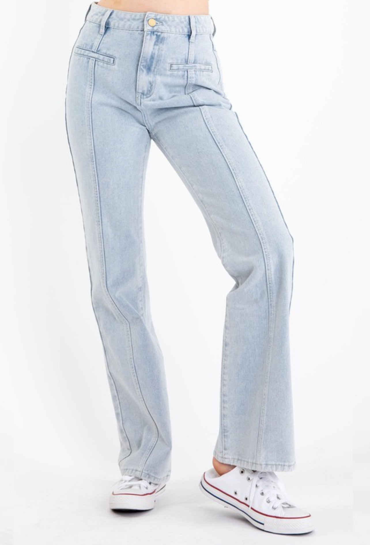 Pin tuck straight star Jean