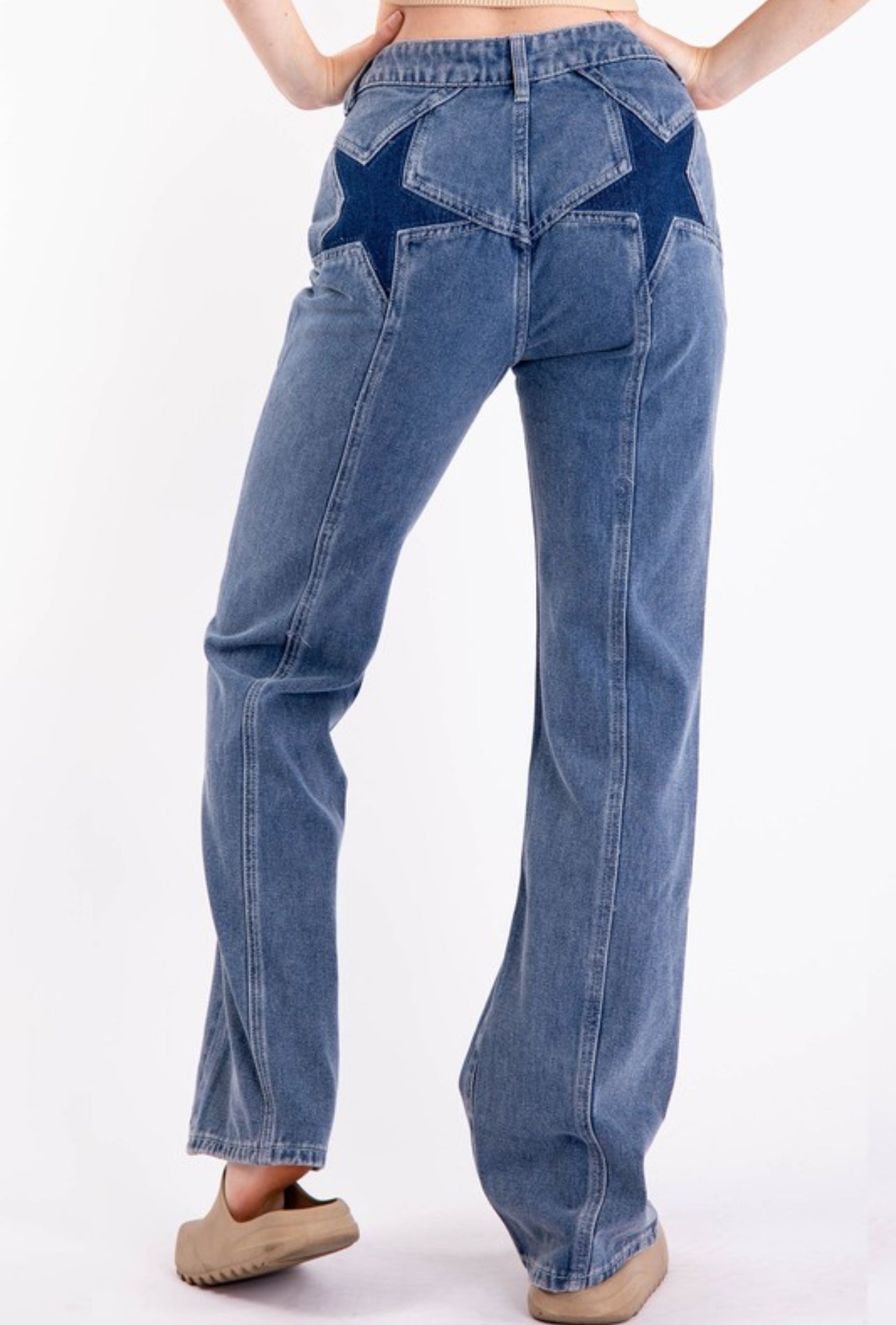 Pin tuck straight star Jean