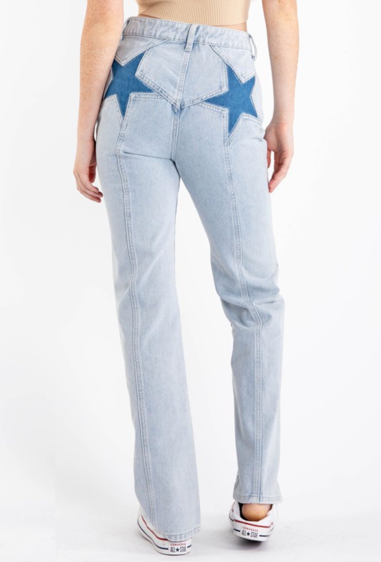 Pin tuck straight star Jean