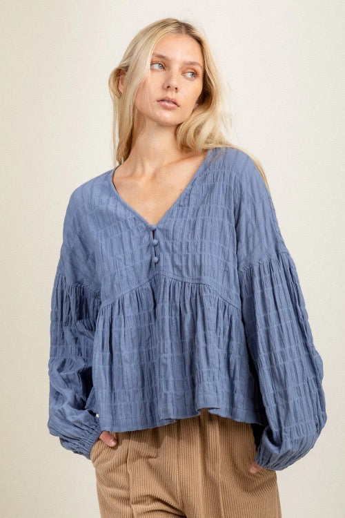 Blue peasant top