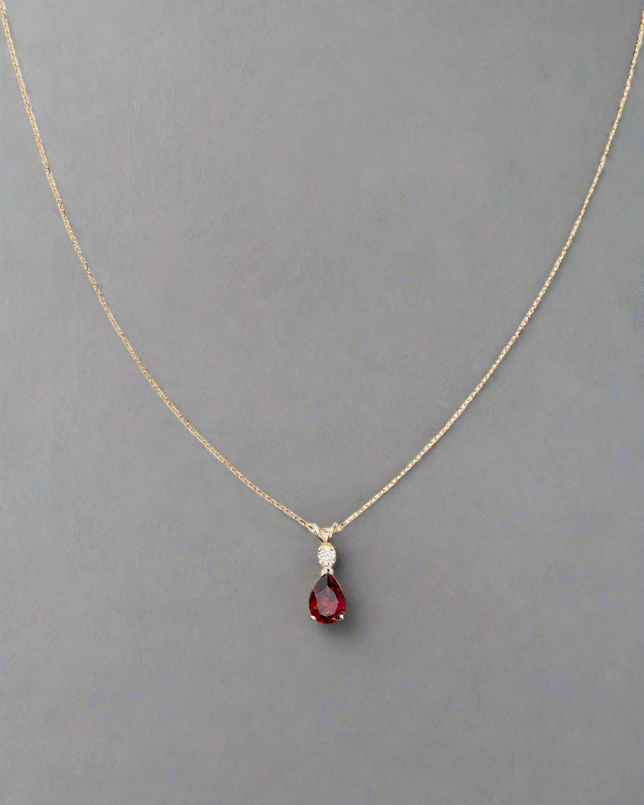 14K Gold Diamond & Garnet Gemstone Drop Necklace