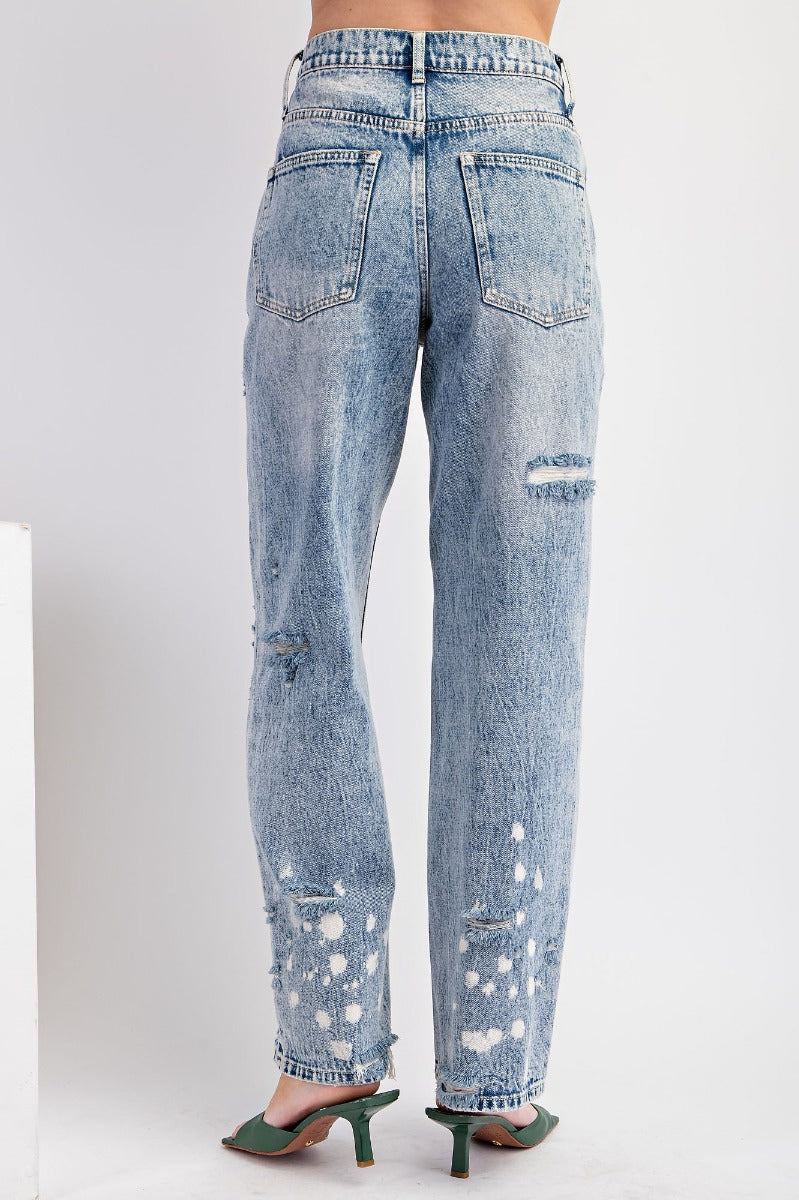 High waisted distressed washed denim