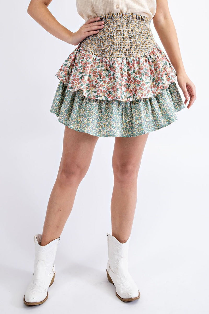 Lilac floral printed viole mini skirt