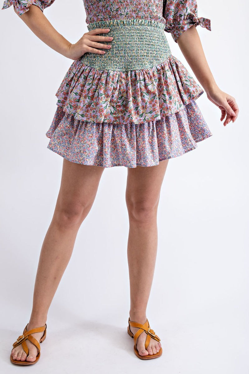 Garden floral printed viole mini skirt
