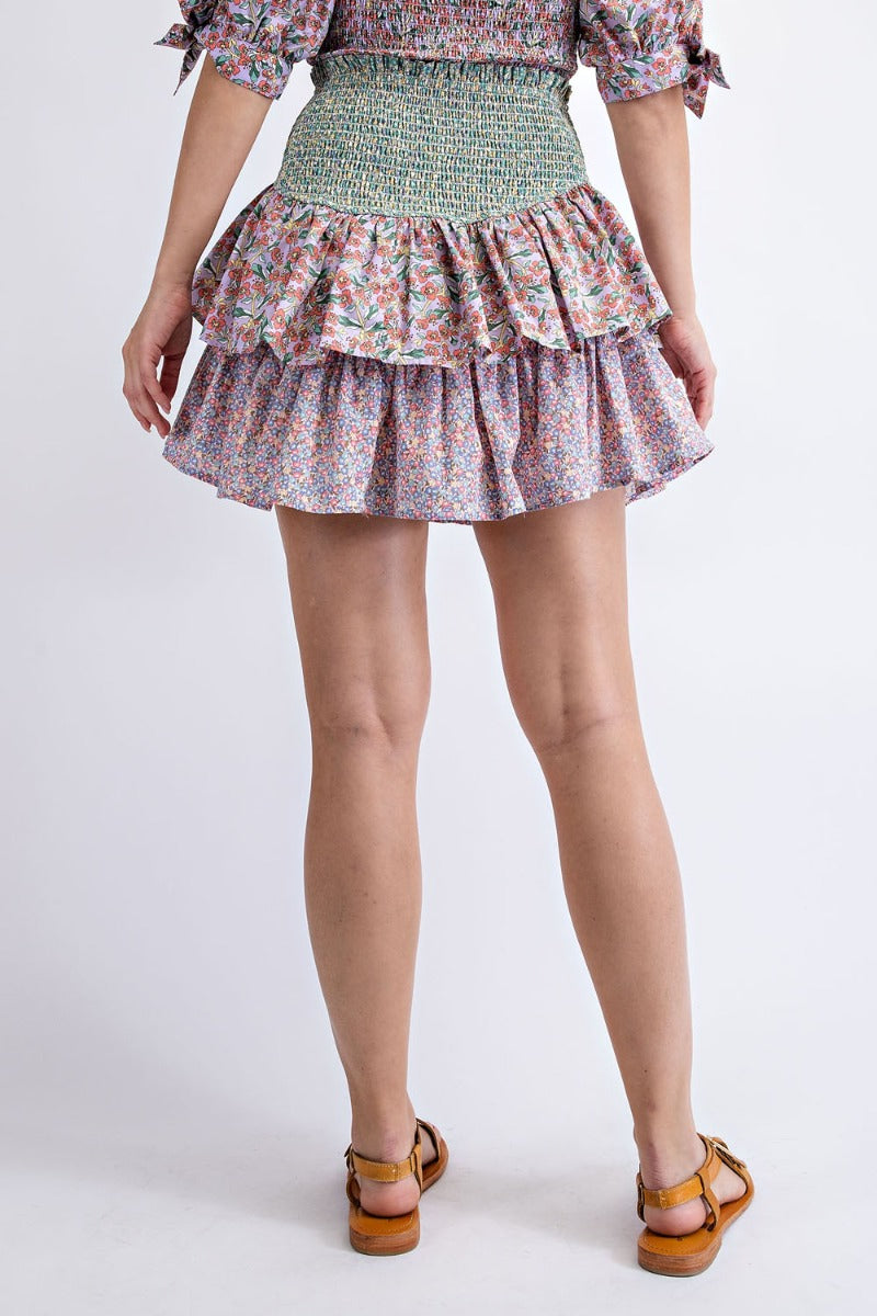 Garden floral printed viole mini skirt