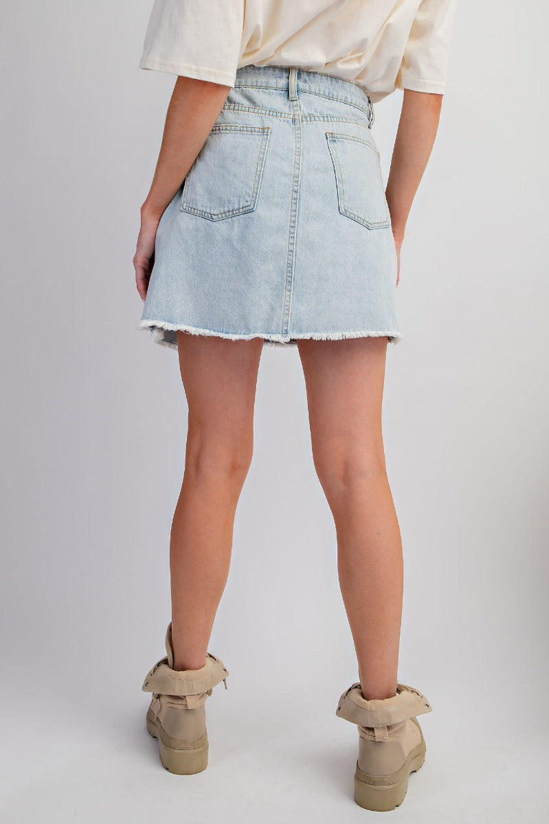Light washed plaid mix mini skirt