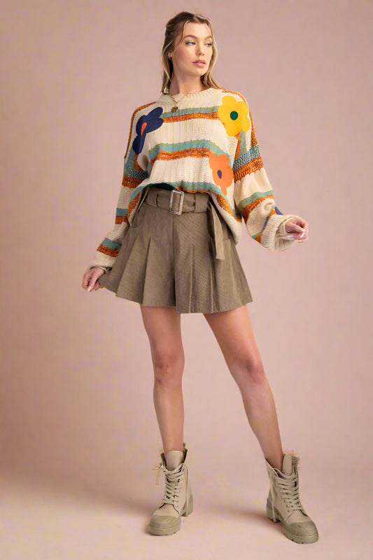 Sage brown corduroy mini skort