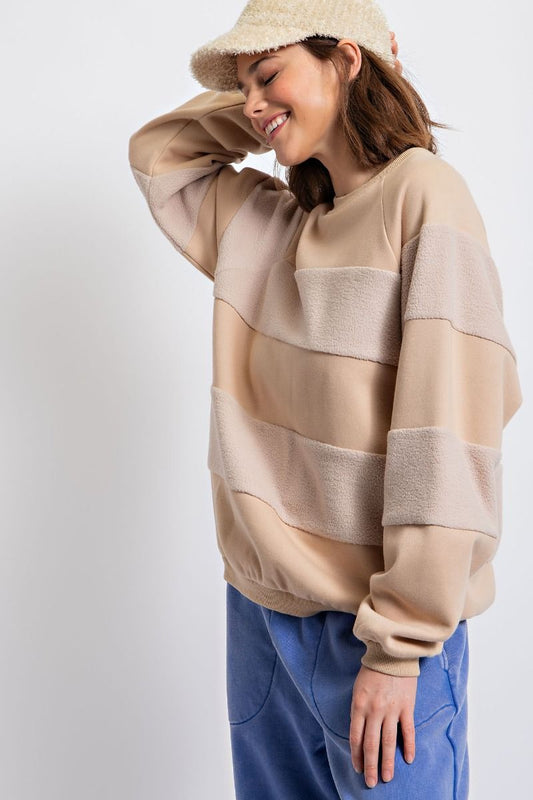 Khaki brushed Terry crewneck knit