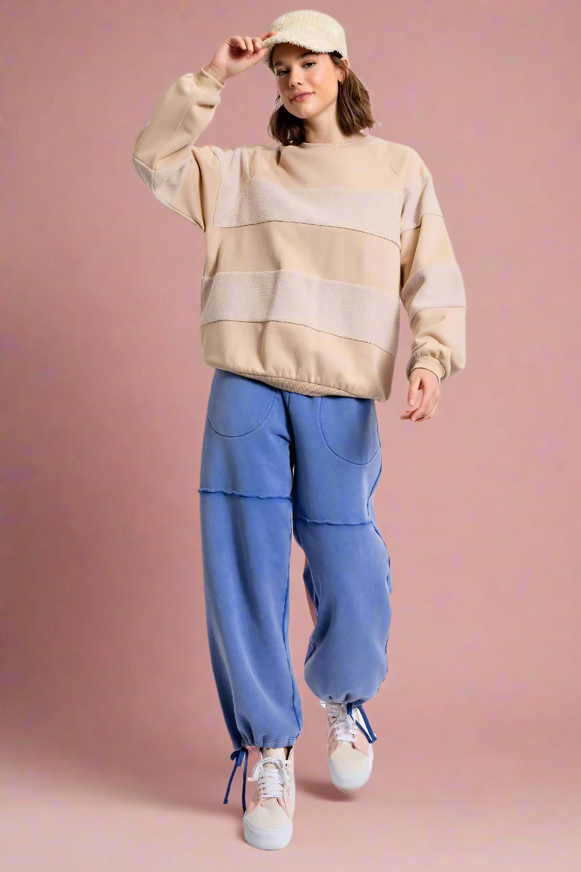 Khaki brushed Terry crewneck knit