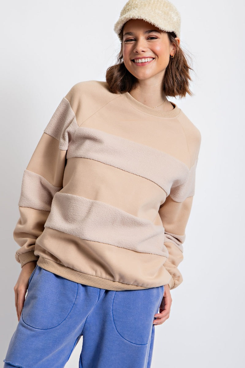 Khaki brushed Terry crewneck knit