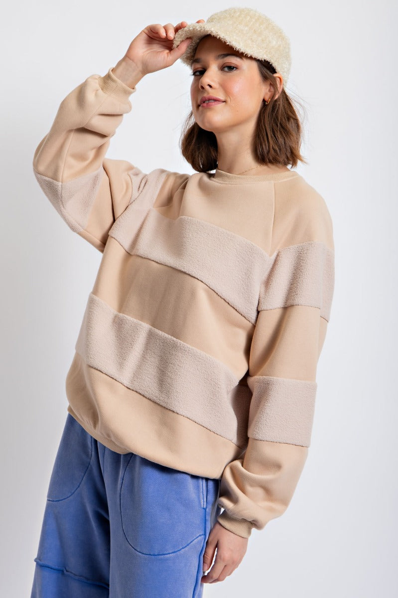 Khaki brushed Terry crewneck knit