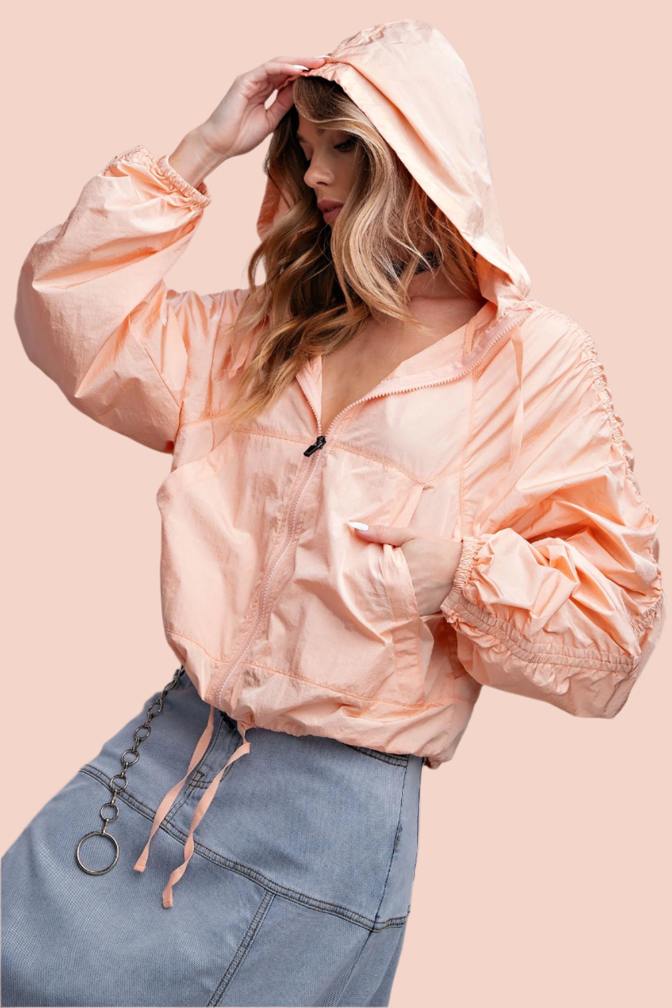 Peachy parachute zip up windbreaker