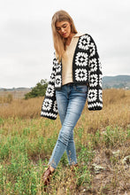 Load image into Gallery viewer, Two-Tone Floral Square Crochet Open Knit Cardigan
