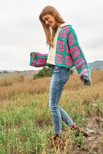 Load image into Gallery viewer, Two-Tone Floral Square Crochet Open Knit Cardigan
