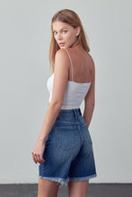 Load image into Gallery viewer, High Rise Ripped Bermuda Denim Shorts
