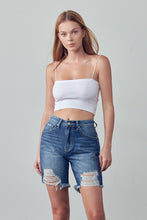 Load image into Gallery viewer, High Rise Ripped Bermuda Denim Shorts
