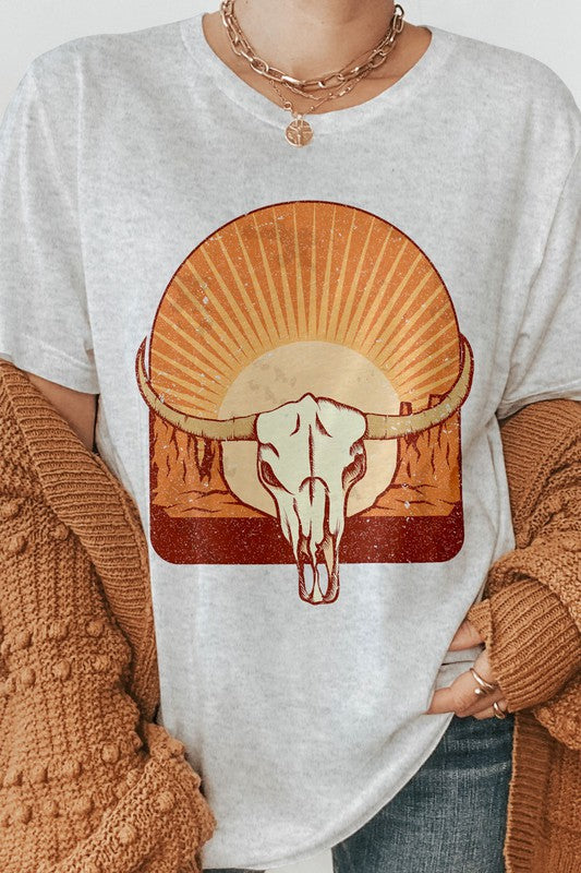 Bull Skull Western Desert Sunset Graphic Tee — alternate view